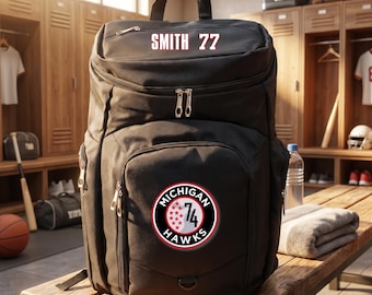Gepersonaliseerde sportrugzak: custom basketbal, voetbal, volleybalteam sporttas, zwart XL
