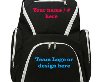 Personalized Sports Backpack, Custom Basketball Backpack, Gym Bag, Team Bag, Black and White