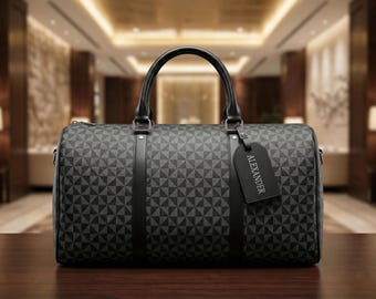Weekender Duffle Bag: Custom Monogram, Sleek Charcoal Design - Unisex Carry On