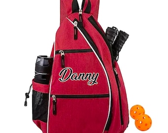 Personalized Pickleball Bag, Pickleball Backpack, Sling Bag, Racketball Bag, Red