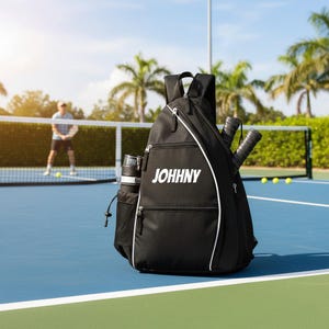 Bolsa bandolera de pickleball personalizada: mochila negra para raquetas