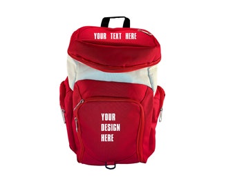 Personalized Sports Backpack, Custom Basketball Backpack, Gym Bag, Team Bag, Red and White