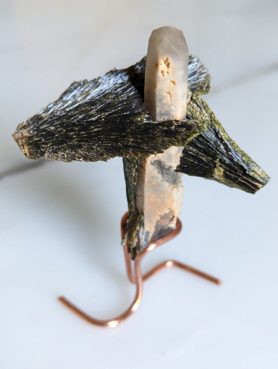 Epidote Leaves on Quartz Spire, view 2