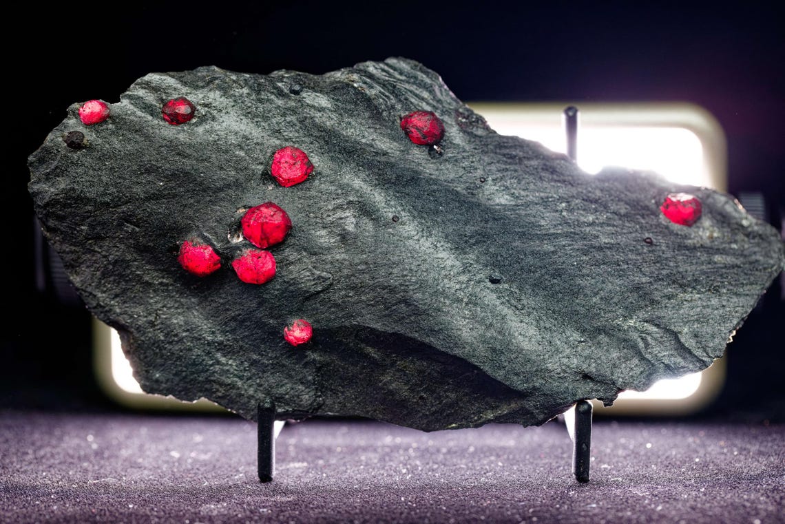 Almandine Garnet with Graphite, Red Embers Mine Massachusetts, 125 g, 15 x 8 x 1 cm | Collector Grade | Large Cabinet