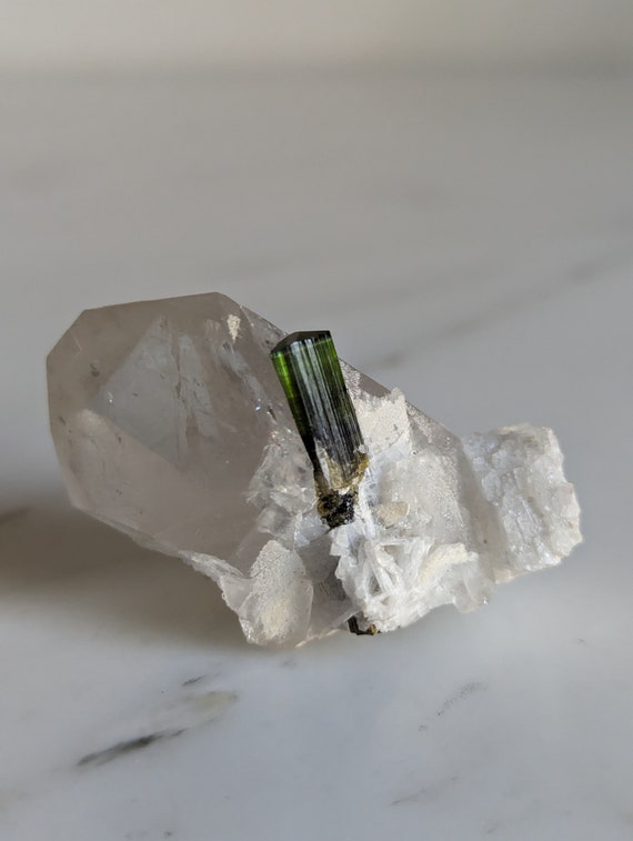 Green Cap Tourmaline with Quartz and Feldspar