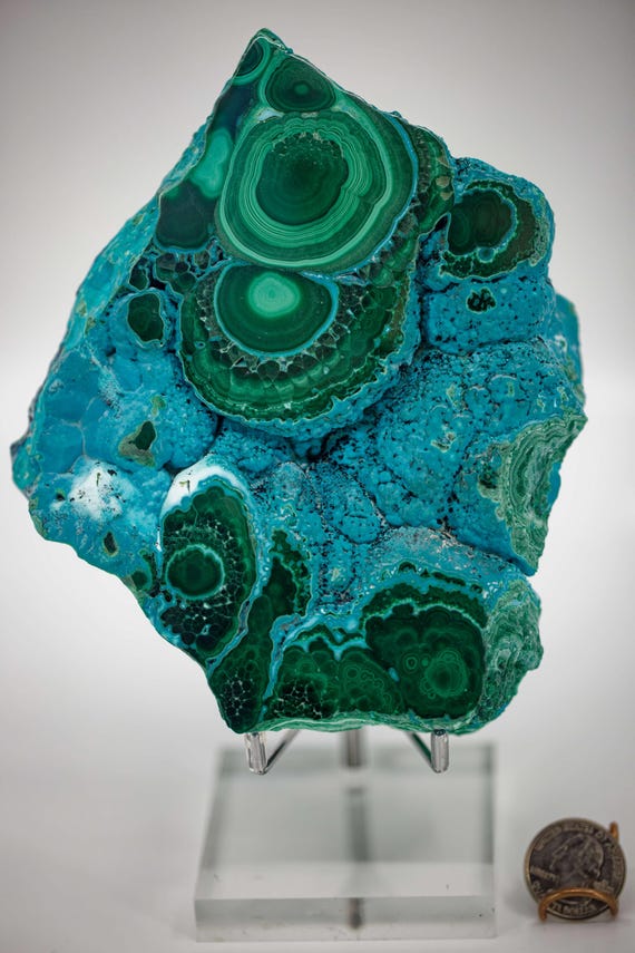Chrysocolla on Malachite Polished Stalactite