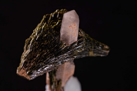 Epidote Leaves on Quartz Spire, view 3
