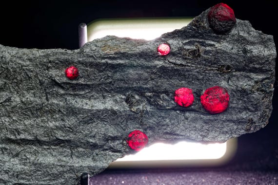 Almandine Garnet with Graphite and Dravite, view 4