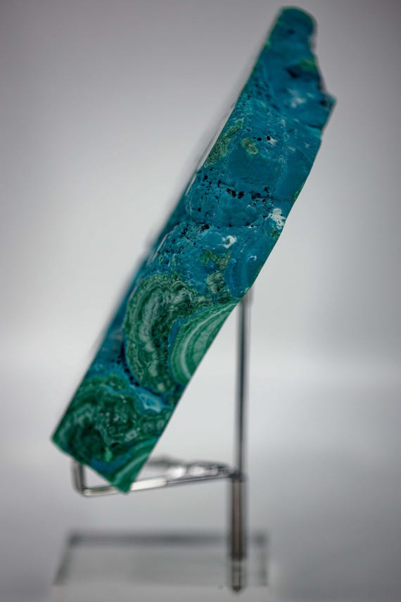 Chrysocolla on Malachite Polished Stalactite, view 3