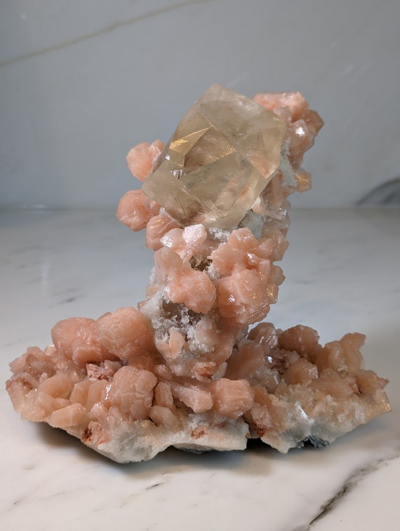 Stalactite with Stilbite and Honey Calcite, view 10