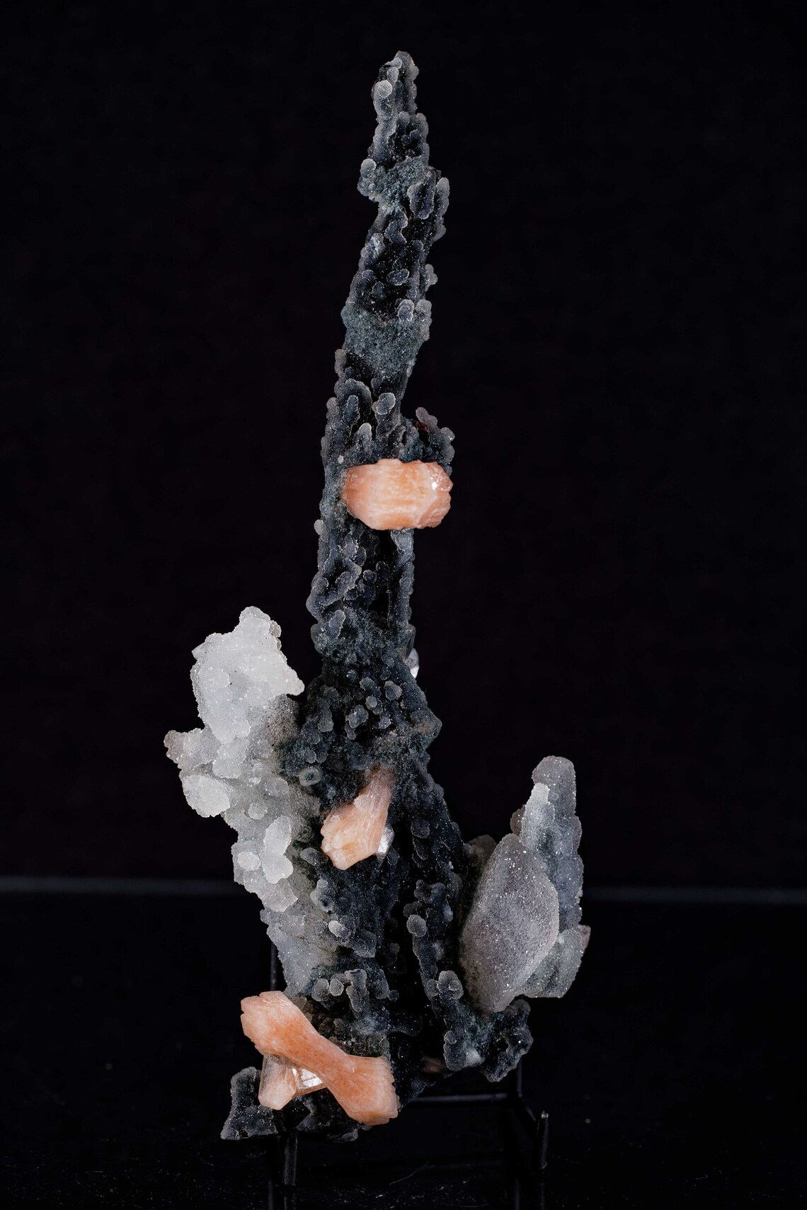 Gray Chalcedony Stalactite with Stilbite and Calcite