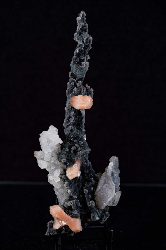 Gray Chalcedony Stalactite with Stilbite and Calcite