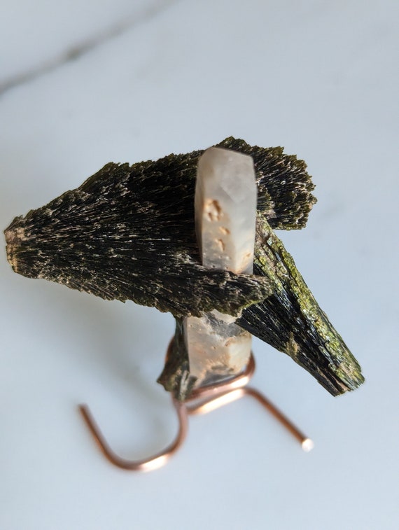 Epidote Leaves on Quartz Spire, view 8