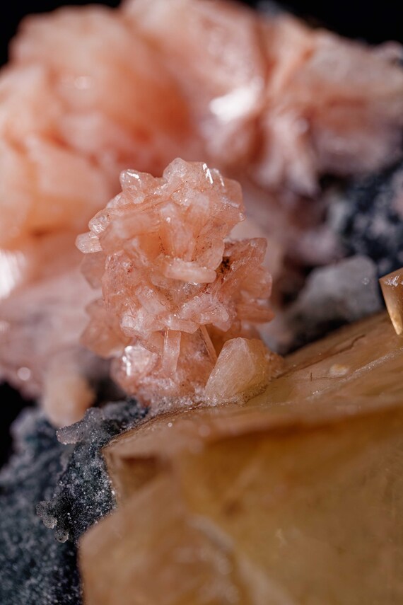 Honey Calcite with Stilbite and Apophyllite in Matrix, view 6