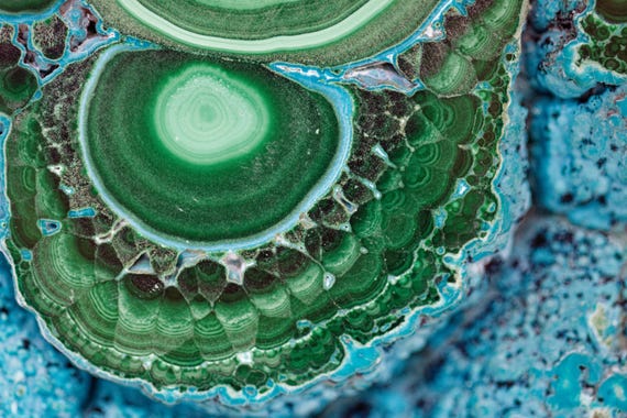 Chrysocolla on Malachite Polished Stalactite, view 2