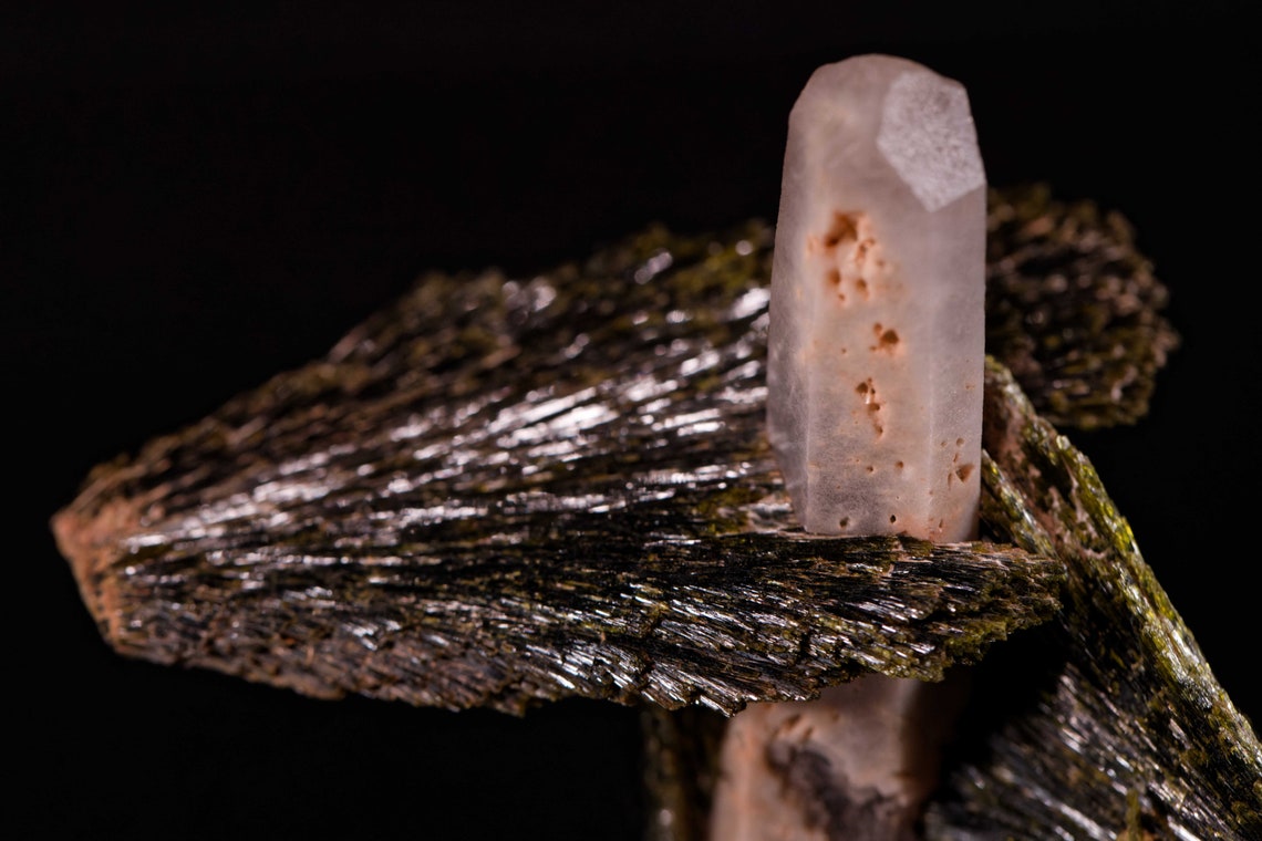 Epidote Leaves on Quartz Spire