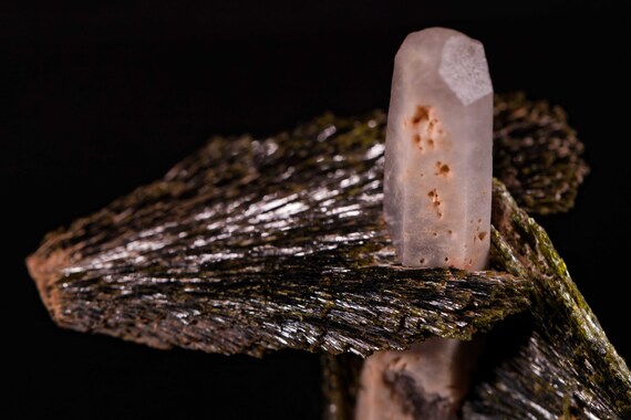 Epidote Leaves on Quartz Spire