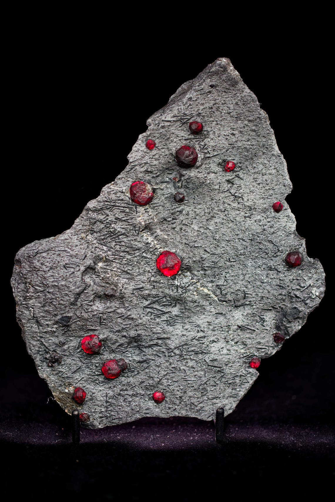 Almandine Garnet with Graphite and Dravite, Red Embers Mine Massachusetts, 210 g, 16 x 14 x 1 cm | Collector Grade | Large Cabinet