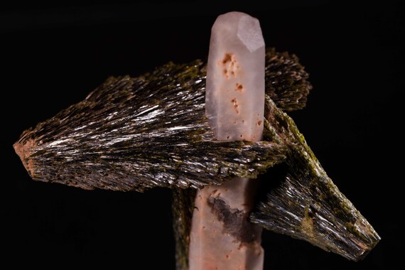 Epidote Leaves on Quartz Spire, view 9