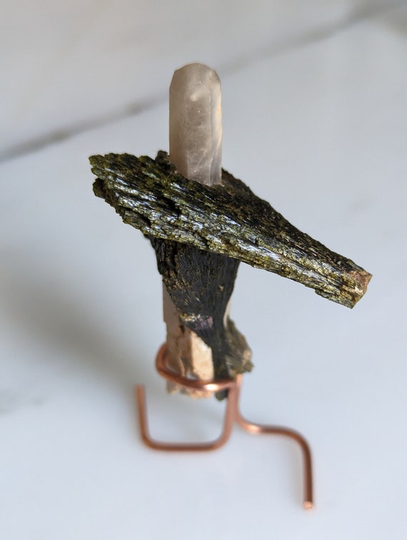Epidote Leaves on Quartz Spire, view 5