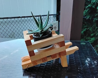 Wheelbarrow mini wooden planter for 3" pot.