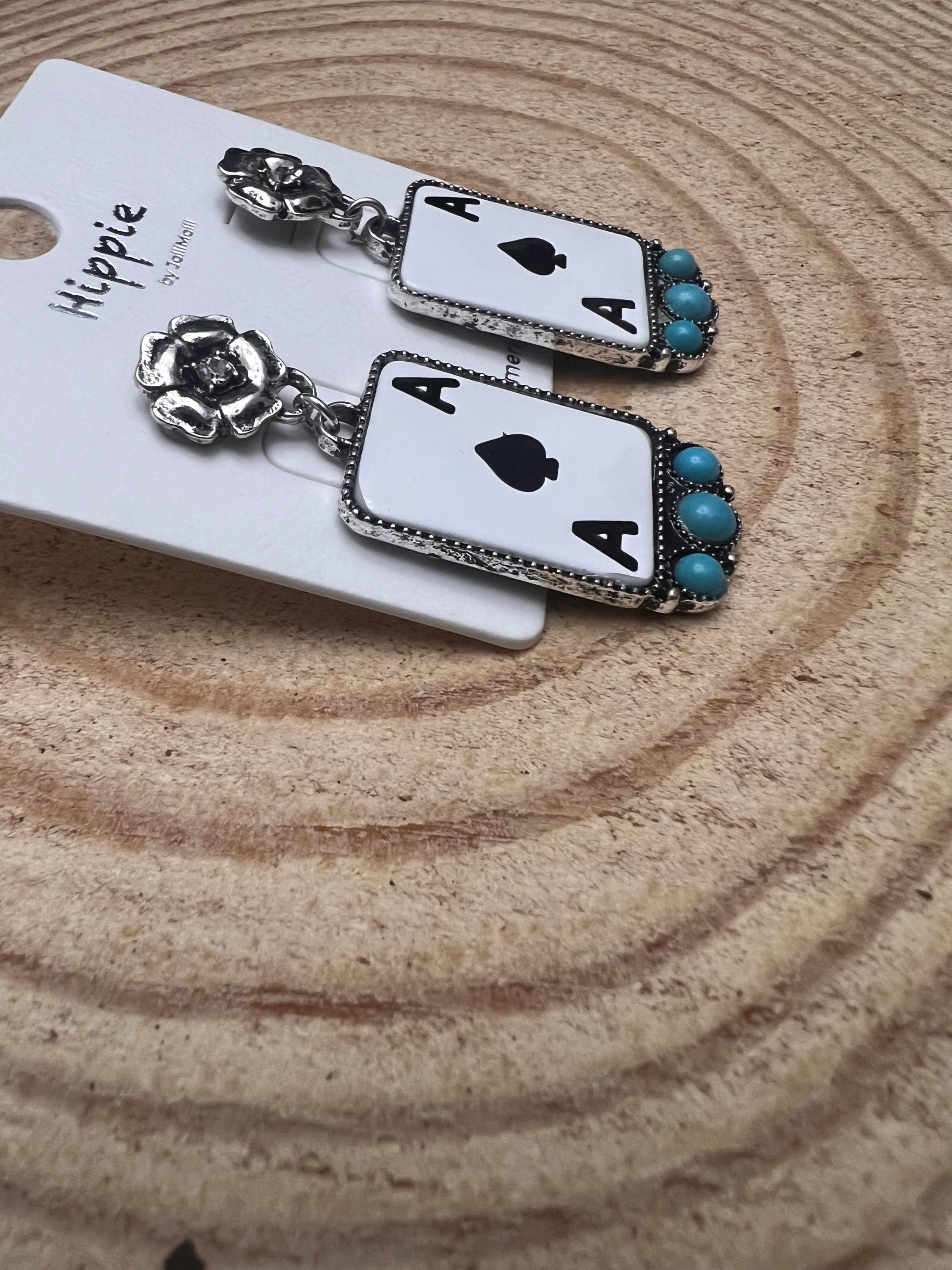 Spade Rurquose Ace of Spades and Faux Turquoise Card Theme Earrings - 2 Inch Drop - Etsy