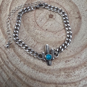 Cactus and Faux Turquoise Cuban Chain Bracelet