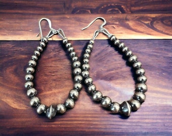 Navajo pearl earrings - Navajo bead earrings - cowgirl earrings - western jewelry - cowgirl gift -wife birthday gift - Sterling silver