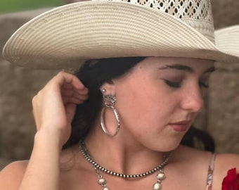 White Stone Faux Squash Blossom Necklace - 16 inch + 3