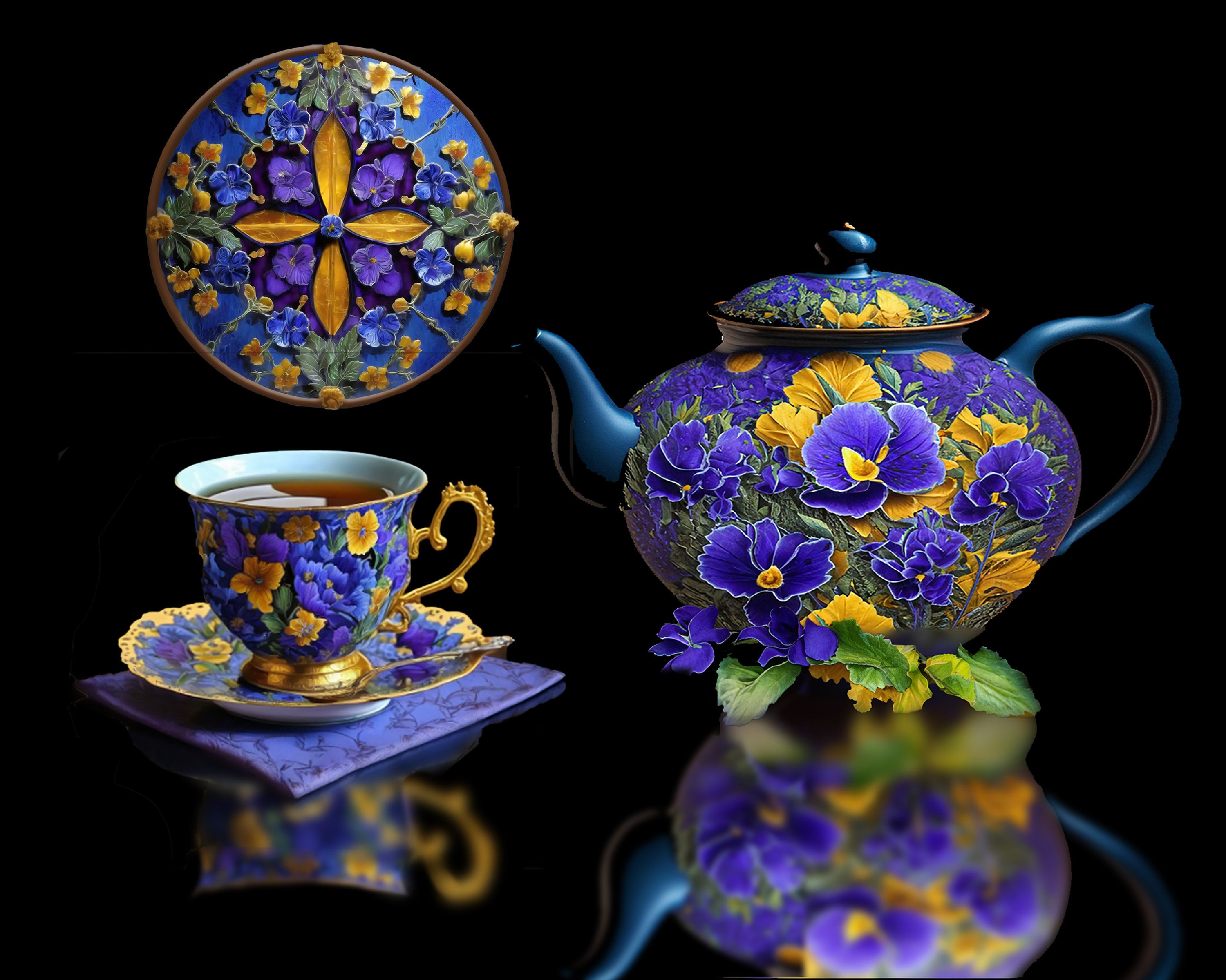 XUDREZ Teabloom Teapot, Glass Blooming Tea Teapot for Women Blue Rose Floral Glass Teablooms Teapot with Gold for Mom Friends Christmas Birthday