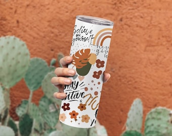 Stay positive Glass tumbler Affirmations Glass cup 20oz Daily affirmations tumbler gift for her best friend tumbler mental health gift