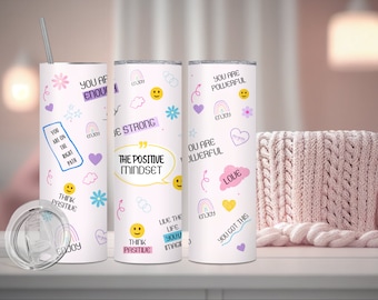 The positive mindset Glass tumbler Affirmations Glass cup 20oz Daily affirmations tumbler best friend tumbler mental health gift