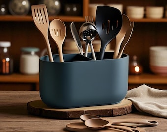 Modern kitchen utensil holder with 2 compartments – sleek countertop organiser