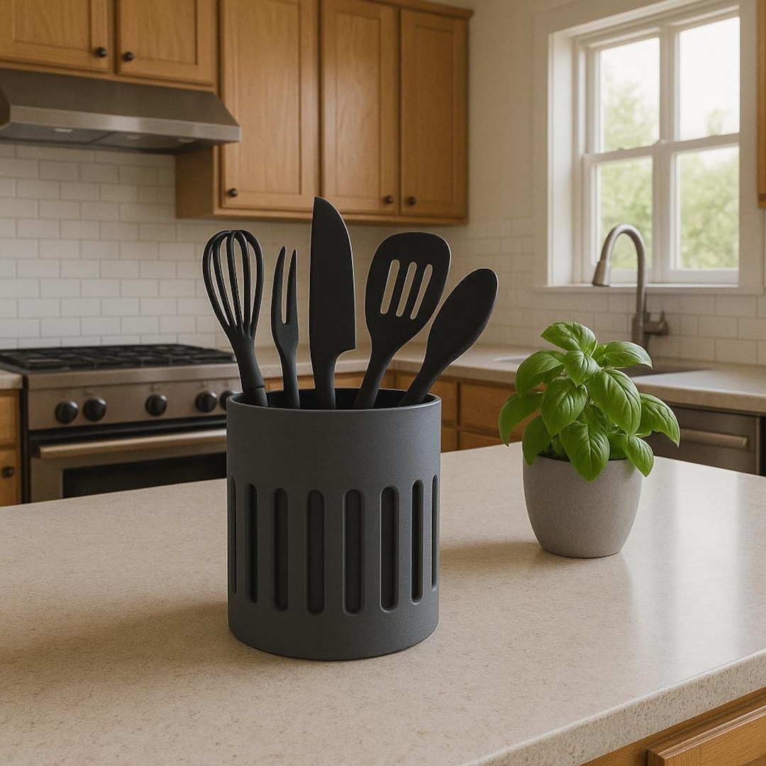 Modern Black Kitchen Utensil Holder – Sleek Countertop Jar for Cooking ...