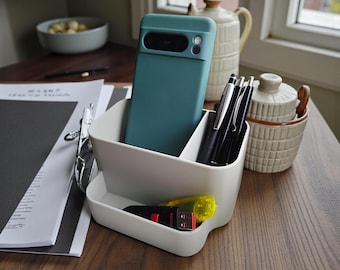 Simple Curved Office Desk Organizer | Modern Stationery & Phone Holder | Minimal Home Office Storage