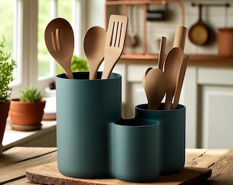 Modern kitchen utensil holder with three cups | different colours to choose