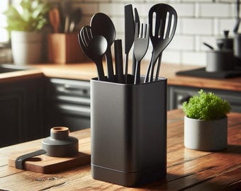 Square kitchen utensil holder | modern utensil pot | worktop organiser