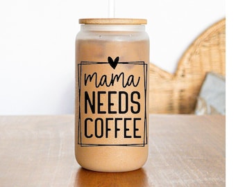 Personalized Mama Tumbler Gift For Mothers Day Gift For Mom From Kids Mama Needs Coffee Custom Glass Tumbler For Iced Coffee Gift For Her
