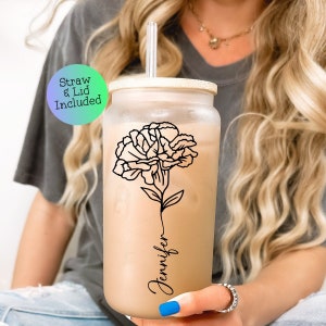 Personalized Birth Flower Coffee Cup With Name Personalized Birth Flower Tumbler Bridesmaid Proposal Gifts for Her Party Favor Gift For Her