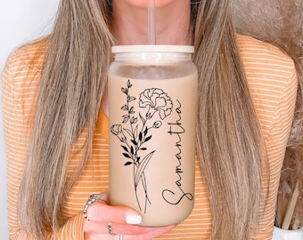 Personalized Birth Flower Coffee Cup With Name, Personalized Birth Flower Tumbler, Bridesmaid Proposal, Gifts For Her, Party Favor, Birthday