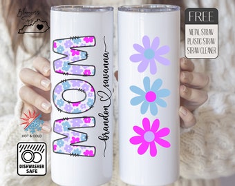 Personalized Tumbler Gifts For Mom, Mothers Day Gifts For Grandma, Birthday Gifts For Mom, Nana, Mimi, Custom Kids Names, Daisy Flower Mug
