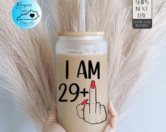 30th Birthday Gifts for Women, Glass Tumbler, Personalized 30th Birthday Gift for her, Turning 30 Gag Gift, Middle Finger Iced Coffee Cup