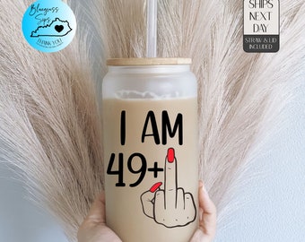 50th Birthday Gifts for Women, Glass Tumbler, Personalized 50th Birthday Gift for her, Turning 50 Gag Gift, Middle Finger Iced Coffee Cup