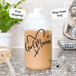 Girl Mama Gift, Mom Iced Coffee Glass Cup, Gifts for Mom, Pregnancy Announcement, Baby Shower Gift, Mom Era, Mother&#39;s Day Gift, Girl Mom