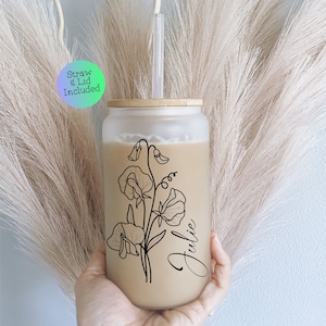 Personalized Birth Flower Iced Coffee Cup With Name Personalized Birth Flower Tumbler Bridesmaid Proposal Gift Gifts For Her Birthday Gift