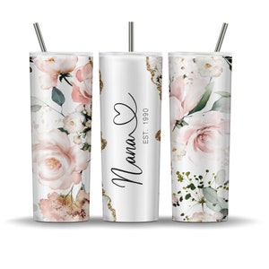 Personalized Nana Tumbler For Grandma For Mother’s Day - Nana Tumbler with Lid And Straw - Floral Mother’s Day Gifts For Grandma - Nana Gift