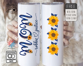 Personalized Tumbler Gifts For Mom, Mothers Day Gifts For Grandma, Birthday Gifts For Mom, Nana, Mimi, Custom Kids Names, Cup With Sunflower