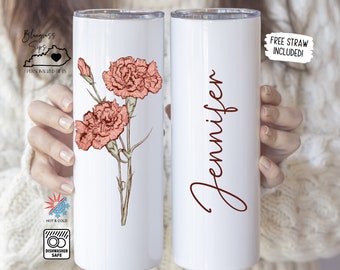 Personalized Tumbler With Name, Birth Flower Glass. Mothers Day Mug, Gift for Her Birthday. Bridesmaid Gift For Wedding Party, Daughter Gift