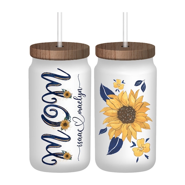 Personalized Glass Tumbler Gift For Mom For Mother's Day Gifts For Mom Custom Sunflower Coffee Tumbler Glass Cup With Sunflowers