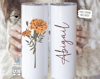 October Birth Flower, Personalized Tumbler With Name, Birth Flower Tumbler, Personalized Gift For Her Birthday, Bridesmaid Proposal Gift